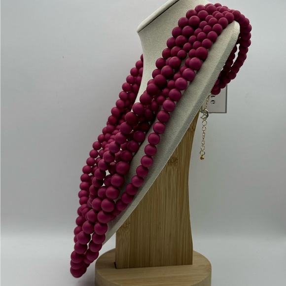 Lisa E Multi-Strand Beaded Necklace-deep Raspberry pink - Picture 2 of 4